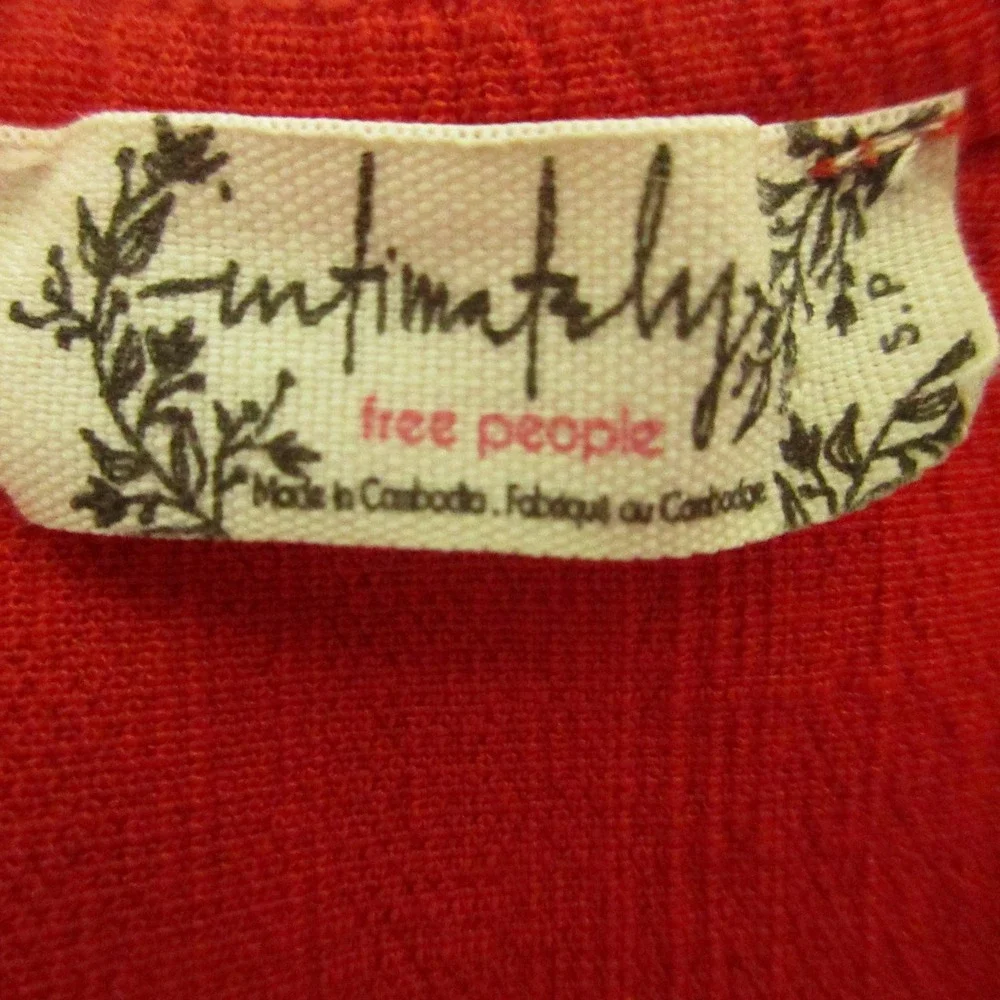 Free People Bodysuit Womens Small/Petite Red Scoop Neck Snap Closure Stretch